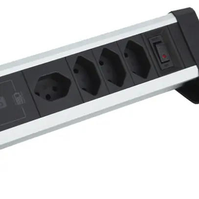 Modulo da tavolo ALU 4×T13 2×USB-A/1×USB-C 2m 3×1mm² interruttore ne/alu 