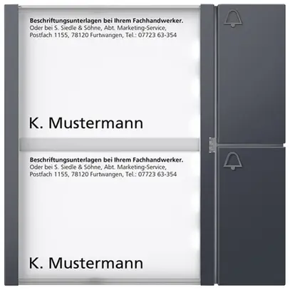 Tasten-Modul Siedle, mit 2 Namensschildern, 2 Ruftasten mit Glockensymbol, an 