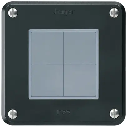 Poussoir KNX Hager BA robusto A quadruple 86×86mm noir 