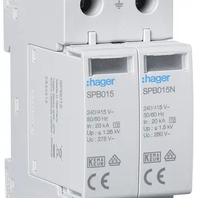 Scaricatore sovratensione Hager SPD 2P 20kA tele.TN-S TT Imax 40kA Up 1.5kV 2UM 