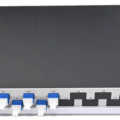 Coffret d'épissure 19" Dätwyler OV-CH 12×LCD/PC bleu OS2 décalé 1UH argent 