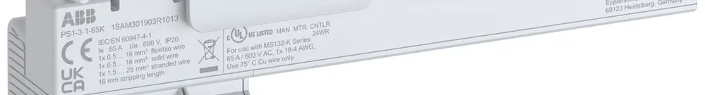 Kammschiene ABB PS1-3-1-65K, für 3×MS132-K+0.5TE 3L 65A 149.9mm Push-In 