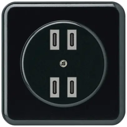Prise de charge USB ENC Hager basico 2×C-C 2×20W ou 4×10W 5V 86×86mm noir 