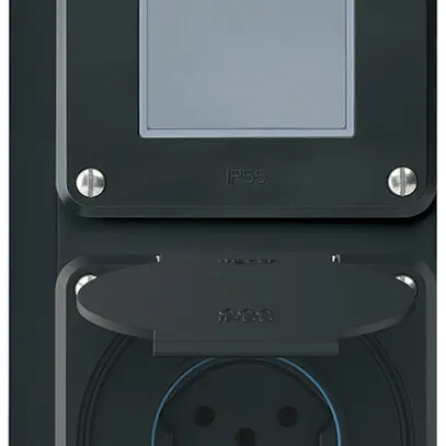 Combinazione AP robusto 2×1, interruttore schema 3/presa T15 IP55 nero 