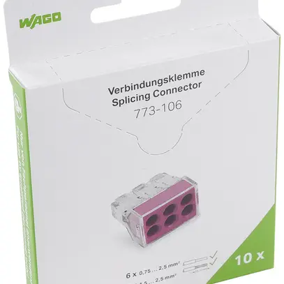 Borne de connexion WAGO 773-106 en blister 10 pièces 6L 0.75…2.5mm² 24A 450V 