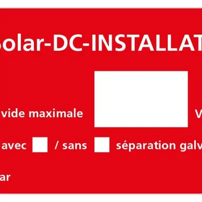 Autocollant rouge «Solar-DC-INSTALLATION!» français 