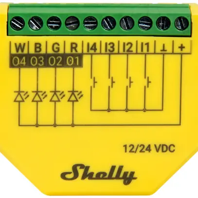 Alimentation LED Shelly Plus RGBW PM Bt/Wi-Fi 1×sort 0…240W 12…24V 42×37mm jaune 