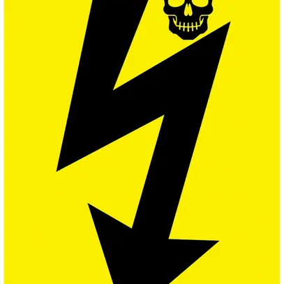 Panneau d'avertissement Éclair av. tête de mort 118×170mm visser jaune/noir refl 