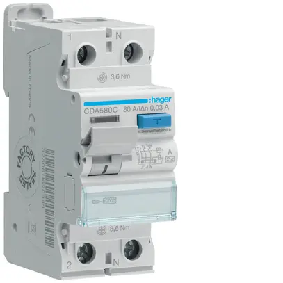 Interrupteur différentiel Hager RCCB (RCD) 2P 230V 0.03A type A 80A 10kA 2UM 