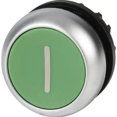Pulsante ETN RMQ piatta I verde, ad impulso, anello cromato 