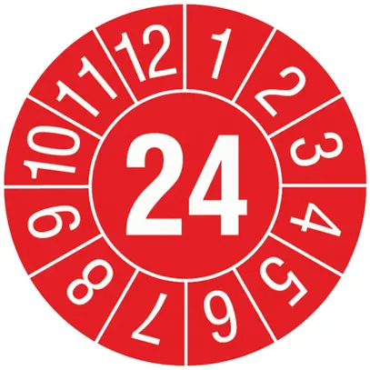 Prüfplakette CIMCO 24 (Jahr) und 1…12 (Monat) Ø30mm rot 