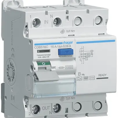 Interruttore differenziale Hager RCCB (RCD) 2P 230V 0.03A tipo Bhfq 16A 10kA 4UM 