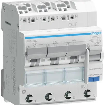 Disjoncteur différentiel Hager RCBO QC 3P+N 230V car.B 16A 0.03A type A 6kA 4UM 