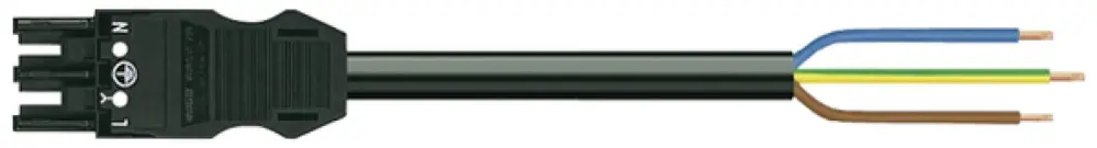 Anschlussleitung MIDI 3×1.5mm² 16A 250V 2m Cod.A Buchse-freies Ende schwarz Cca 