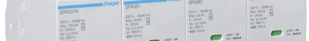 Déflecteur combiné Hager SPD TN-S TT 4L 400V 25kA 1.5kV 8UM 