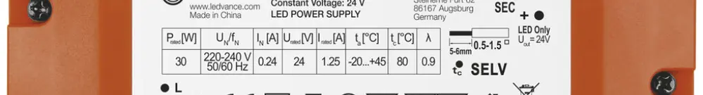 Convertitore LED LDV VALUE, 24V 30W 142×45×30mm 