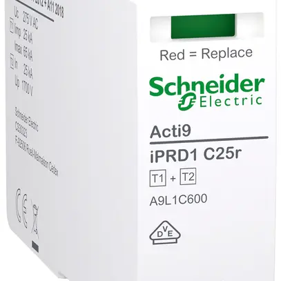 Module enfichable Acti9 iPRD C25r type 1+2 L-N 1P 25kA 240V TN-C TN-S TT 1UM 