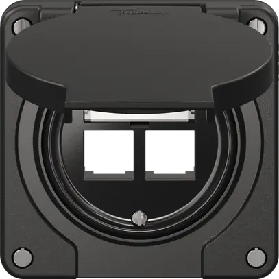 Montageset Feller S-One EASYNET N.CO, für 2×RJ45, Tiefe 28 mm, schwarz 