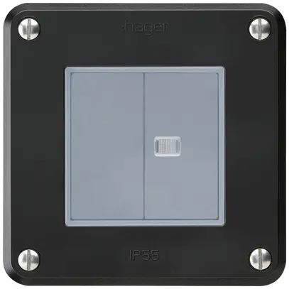 Interruttore INC robusto IP55 schema 3/contatto a pulsante 1×illuminato nero 