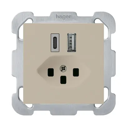 Prise de charge USB ENC kallysto 18W PD 1×type A 1×type C T23 plaque fix. beige 
