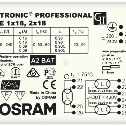 Ballast elettronico Osram QTP-T/E 1×18/2×18W 220…240V 