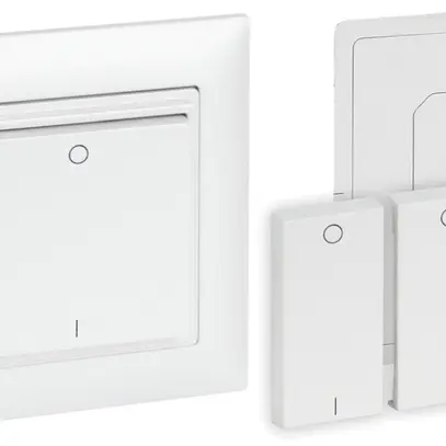 Trasmettitore murale RF Omnio 4 canali con simbolo I-O bianco senza batteria 