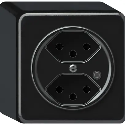 Presa AP origin 2×tipo 13 lum.verde 10A 230V 88×88×54mm nero 