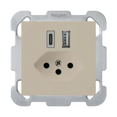 Prise de charge USB ENC kallysto 18W PD 1×type A 1×type C T13 plaque fix. beige 