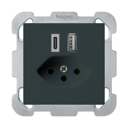 Prise de charge USB ENC kallysto 18W PD 1×type A 1×type C T13 a.plaque fix. noir 