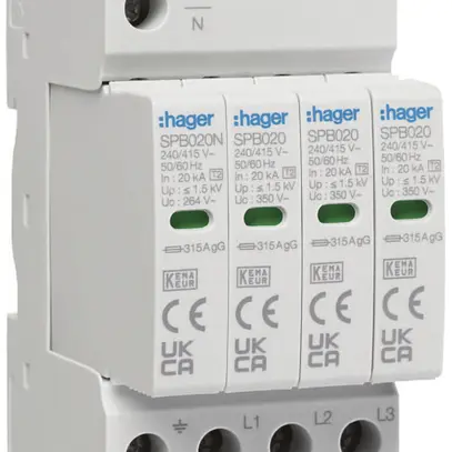 Parasurtension Hager SPB420 20kA TN-S TT 4 conducteurs 415V 4 UM 