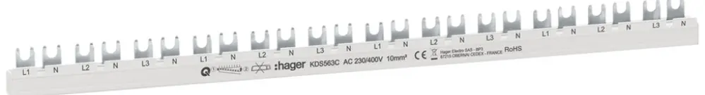 Phasenschiene Hager quickconnect 4P 3L Gabel 10mm² 63A 430×4mm weiss 