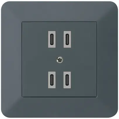 UP-USB-Ladesteckdose Hager kallysto.trend 2×C-C 2×20W/4×10W 5V 94×94mm anthrazit 