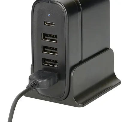 Caricatore USB MAX HAURI 4×A+1×C 40W 5VDC 3A T26 1.85m 240VAC nero 