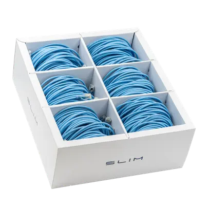 Cavo patch SLIM: 1m, blu, 90 pezzi  Cat.6A, U/FTP, jack non infrangibile 