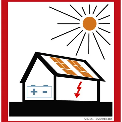 Autocollant d'avertissement ELBRO photovoltaïque avec batterie 90×100mm rouge 