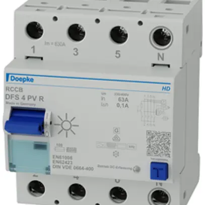 Interrupteur différentiel Doepke DFS4 4P 400V 0.1A B PV 63A 6kA 4UM N à droite 