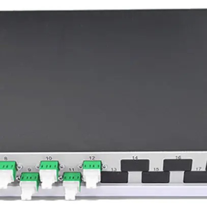 Coffret d'épissure 19" Dätwyler OV-CH 12×LCD/PCvert OS2 décalé 1UH argent 