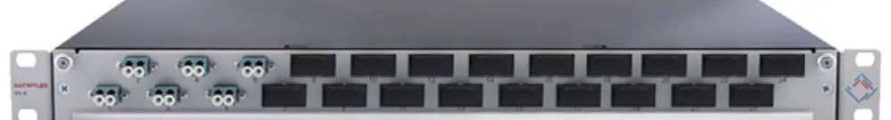 Breakoutbox 19" Dätwyler OV-SO 6×LCD/PC türkis OM3 versetzt 1HE grau 