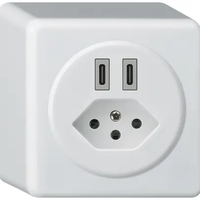 Prise de charge USB AP Hager basico C-C 20W+T13 5V 86×86mm blanc 