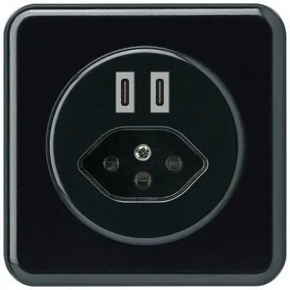 UP-USB-Ladesteckdose Hager basico C-C 20W+T13 5V 86×86mm schwarz 