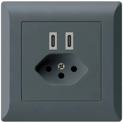 Presa di carica USB INC Hager kallysto.line C-C 20W+T13 5V 92×92mm antracite 