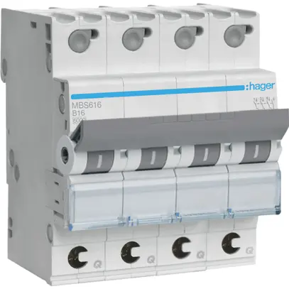Disjoncteur Hager MCB quickconnect 4P 415V type B 16A Icn 6kA 4UM 