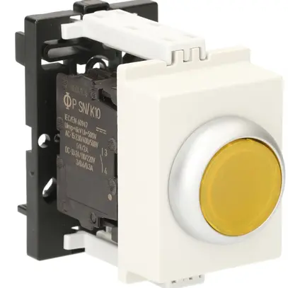 Pulsante luminoso AMD K&N, 230VAC, 1Ch 6A, 2UM, calotta giallo 