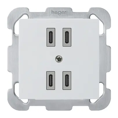 Prise de charge USB ENC Hager kallysto 2×C-C 2×20W ou 4×10W 5V 77×77mm blanc 