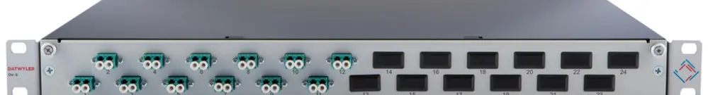 Coffret d'épissure 19" Dätwyler 1UH 12×LCD/PC 24×FP 2m, turquoise 