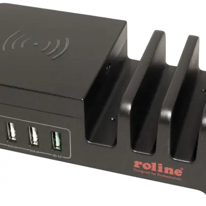 Stazione di ricarica USB ROLINE, 3×USB-A (≤2400mA), 1×USB-A (QC3.0), 1×USB-C, Qi 