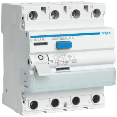 Interruttore differenziale Hager RCCB (RCD) 4P 400V 0.03A tipo A 63A 4UM 