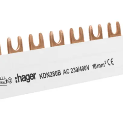 Pettine di raccordo Hager 2P 2L forca 16mm² 80A 1000×56mm bianco 