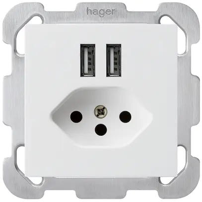 Prise ENC 2×USB & T13 kallysto B 2400mA blanc 