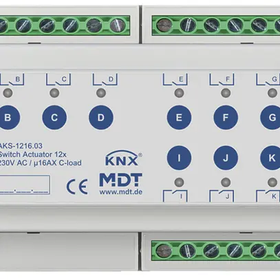 Actionneur-commutateur KNX AMD MDT AKS-1216.03 12-can 16A 230VAC 8UM 